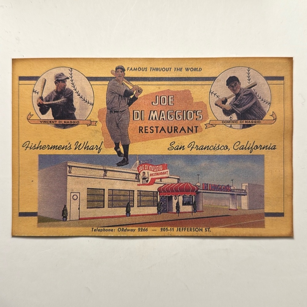 1940s POST CARD JOE DIMAGGIO’S RESTAURANT ORIGINAL VERSION!